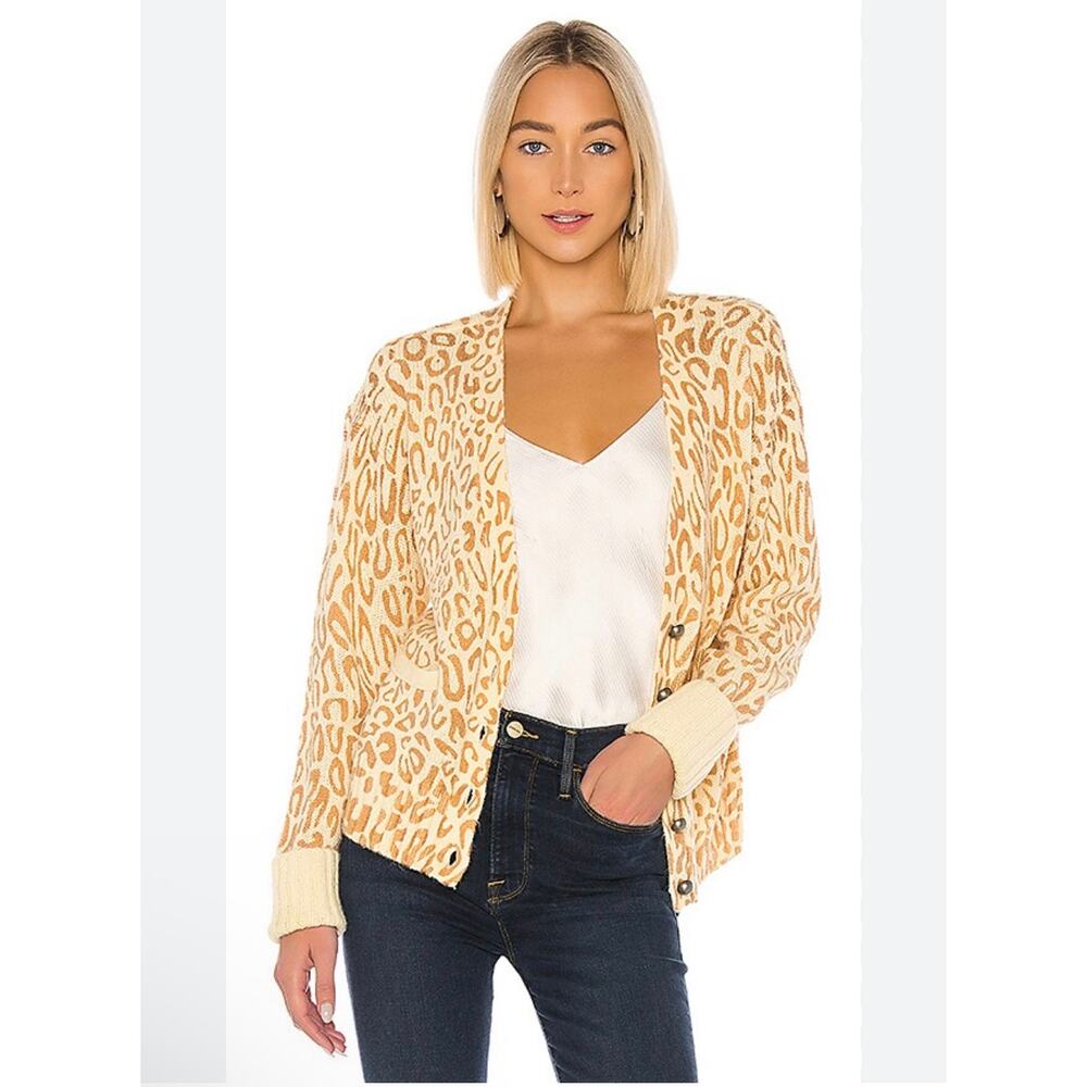 NWT Rebecca Minkoff Kerry Cardigan in Yellow Multi Leopard Print Size Small